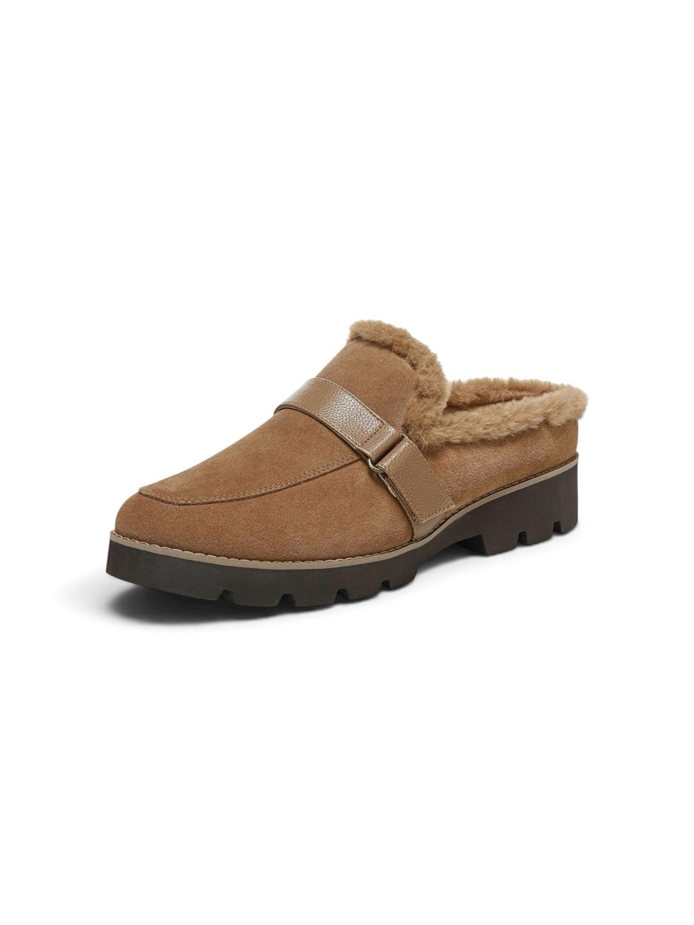 Women’s Vionic Suede Shearling-Lined Slip-On Mule - Brown